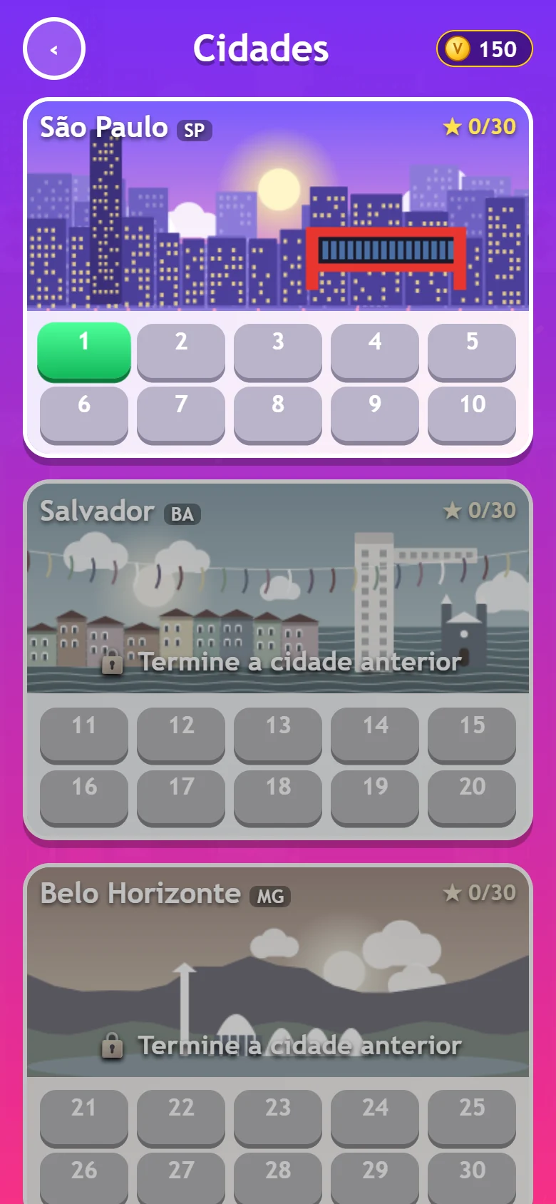 Cidades brasileiras — captura real do jogo