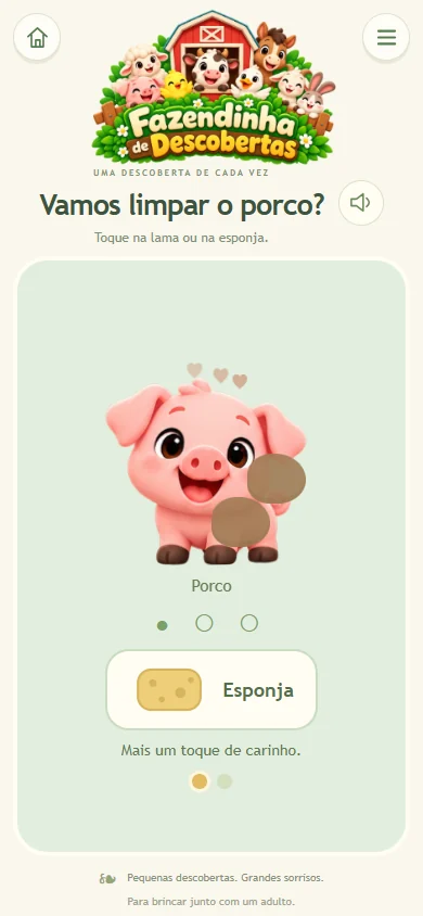Cuidar do porco com esponja e do cavalo com escova