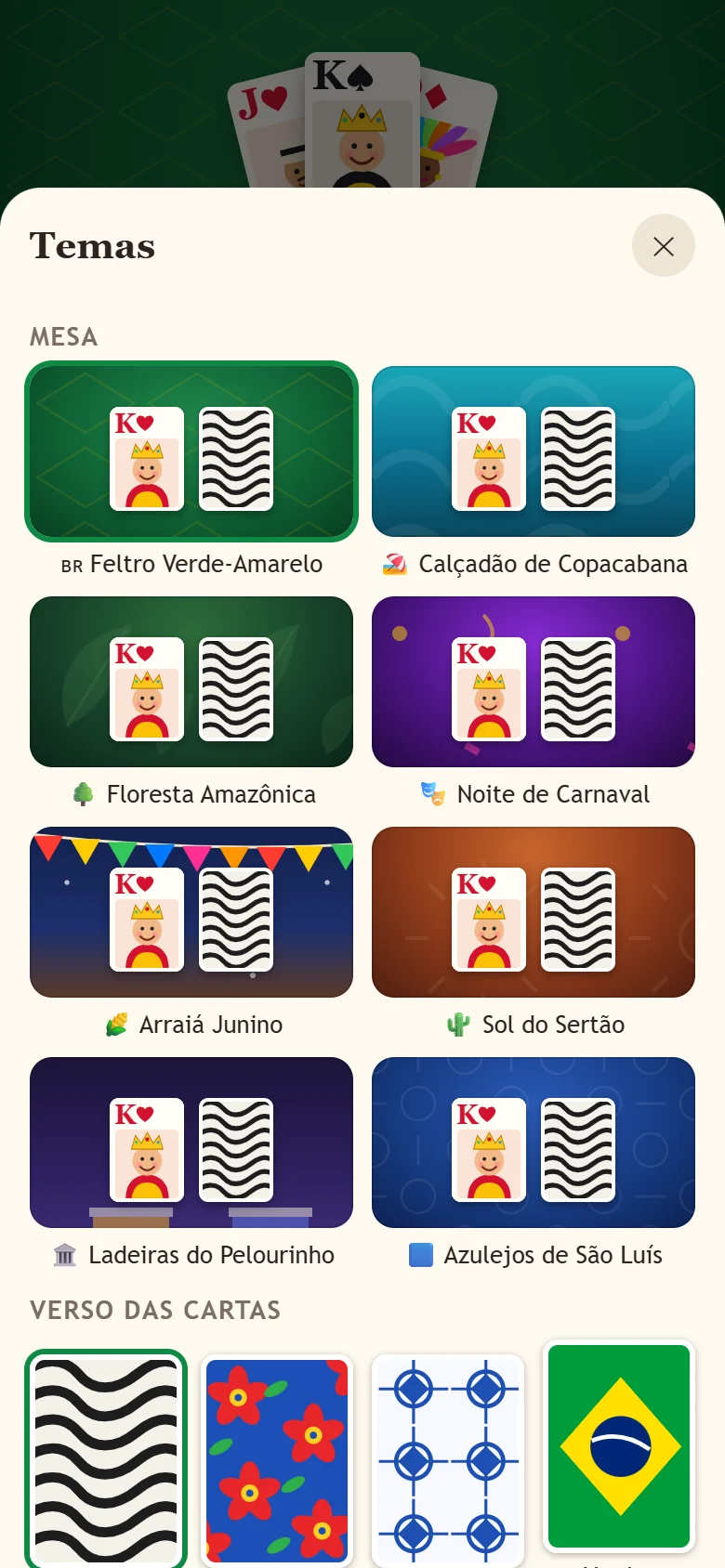 Mesas e cartas — captura real do jogo